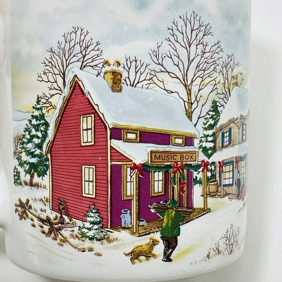 Vintage Russ Mug Set 2 Christmas European Blue Red Winter Snow Korea 8191 8329 - Picture 8 of 12